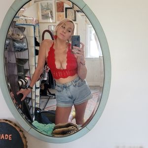 SOLD - handmade red crochet crop top